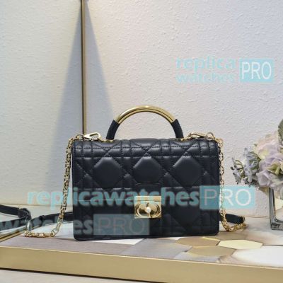 Replica CD Large Ange Black Flap Bag Chain Leather Strap